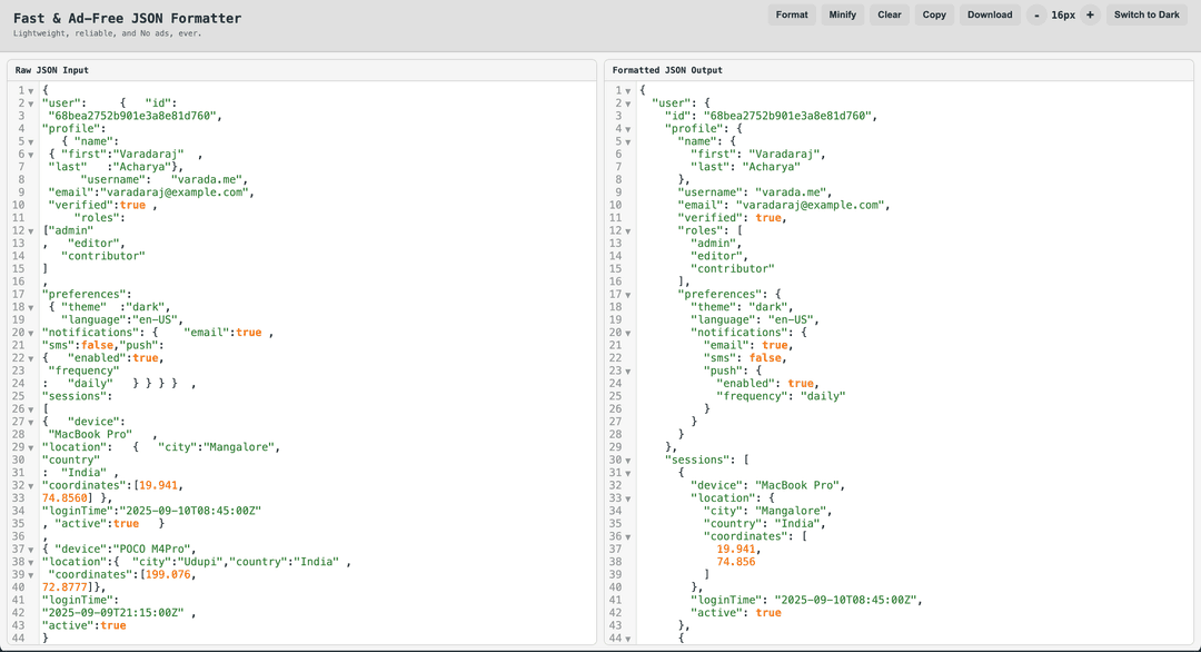 Json Formatter & Minifier Screenshot